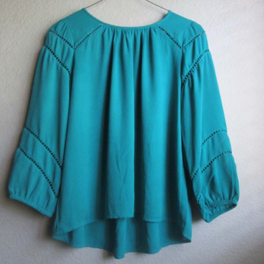 Like New Ann Taylor Loft Teal Ruffle Blouse